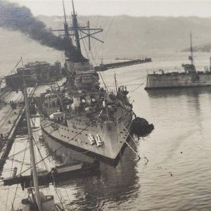 italian-post-card-world-war-battleship-with-cruiser-in-port