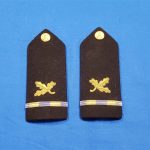 Shoulder Mark Pay Clerk By Mars 1950s. BY MARS. This is a Super excellent condition set of CWO1 navy shoulder boards for a supply officer. Excellent 2 tone early type bullion leaves and the bullion strap. A very nice, matched set