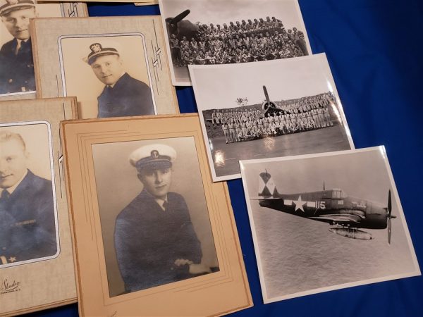 group-navy-wwii-emering-pilot-uss-essex-very-large-with-identification-paperwork-badges-bracelet-wings-photos