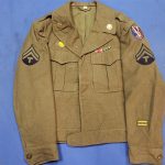 Tunic 95th Div Engineer with T3 rank and 3 battle stars. This is an excellent condition WWII tunic. 1944 dated with 1 moth bite on lapel as seen in the photo. Excellent patches with original screw on collar insignia and early embroidered