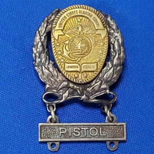 usmc-mp-shooting-badge-for-pistol-sterling-with gold-mp-badge-pin-back-vn-era