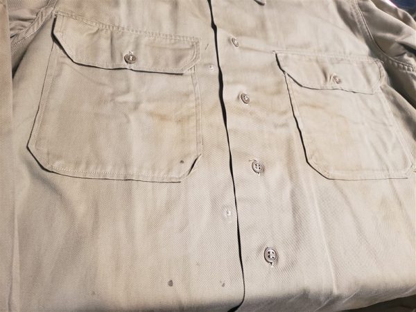 shirt-cbi-tan-wwii-sgt-with-theater-made-insignia-patches-buttons-damage-collar-stain