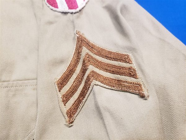 shirt-cbi-tan-wwii-sgt-with-theater-made-insignia-patches-buttons-damage-collar-stain