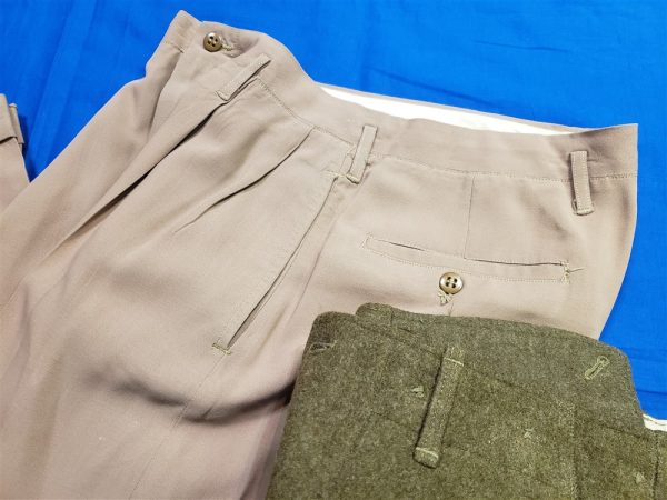 trousers-pinks-greens-wwii-officers-talon-zipper-front-back-side-waist-tropical