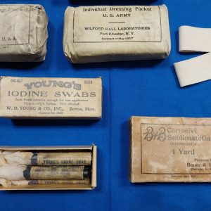 enlisted-medical-belt-wwi-world-war-one-with-partial-contents-bandages-bottle-pouch-wound-tags-and-tape-other-items-as-well-excellent-all-original