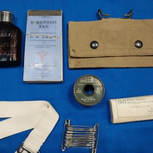 enlisted-medical-belt-wwi-world-war-one-with-partial-contents-bandages-bottle-pouch-wound-tags-and-tape-other-items-as-well-excellent-all-original