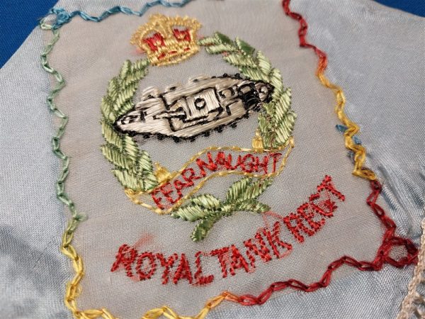 british-handkerchief-from-royal-tank-regiment-embroidered-on-blue-sild-lace-trimmed-world-war-two-wwii