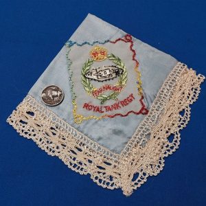 british-handkerchief-from-royal-tank-regiment-embroidered-on-blue-sild-lace-trimmed-world-war-two-wwii