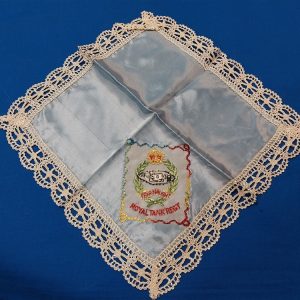 british-handkerchief-from-royal-tank-regiment-embroidered-on-blue-sild-lace-trimmed-world-war-two-wwii