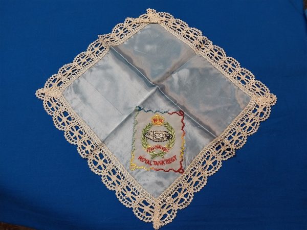 british-handkerchief-from-royal-tank-regiment-embroidered-on-blue-sild-lace-trimmed-world-war-two-wwii