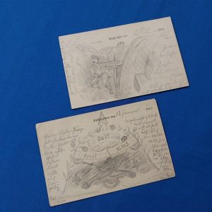 world-war-one-german-field-post-cards-with-drawings-of-trenches-and-helmet-perconal-notes-on-the-back-wwi