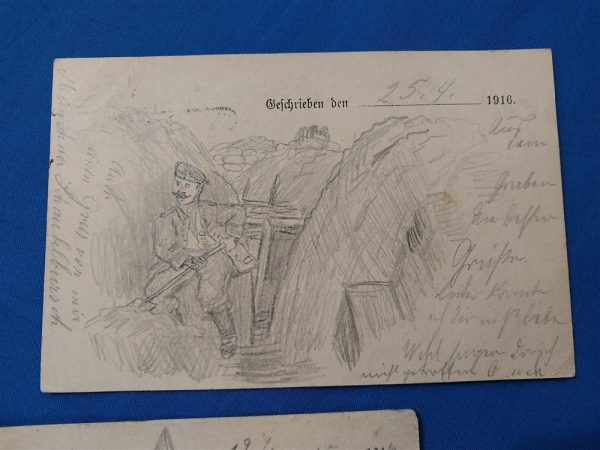 world-war-one-german-field-post-cards-with-drawings-of-trenches-and-helmet-perconal-notes-on-the-back-wwi