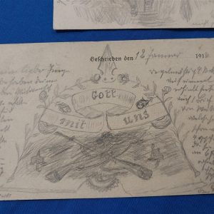 world-war-one-german-field-post-cards-with-drawings-of-trenches-and-helmet-perconal-notes-on-the-back-wwi