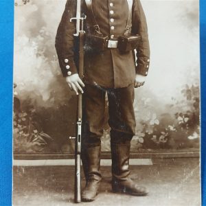 german-real-picture-post-card-of-infantry-man-early-brass-helmet-parts-early-rifle-rppc-dress-5