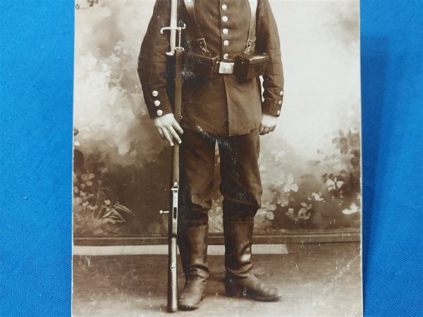 german-real-picture-post-card-of-infantry-man-early-brass-helmet-parts-early-rifle-rppc-dress-5