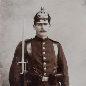 german-real-picture-post-card-of-infantry-man-early-brass-helmet-parts-early-rifle-rppc-dress-5