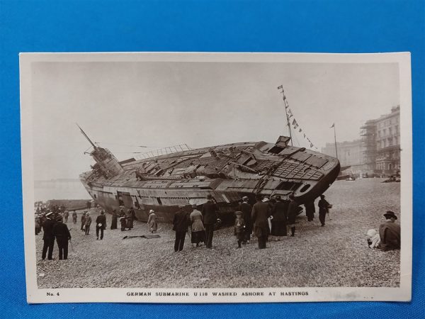 real-picture-post-card-set-of-5-beaching-of-u-118-submarine-german-in-1919-in-hastings-england