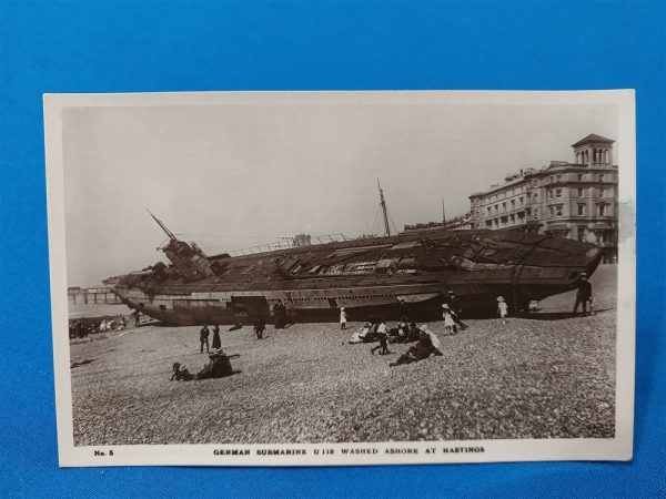 real-picture-post-card-set-of-5-beaching-of-u-118-submarine-german-in-1919-in-hastings-england