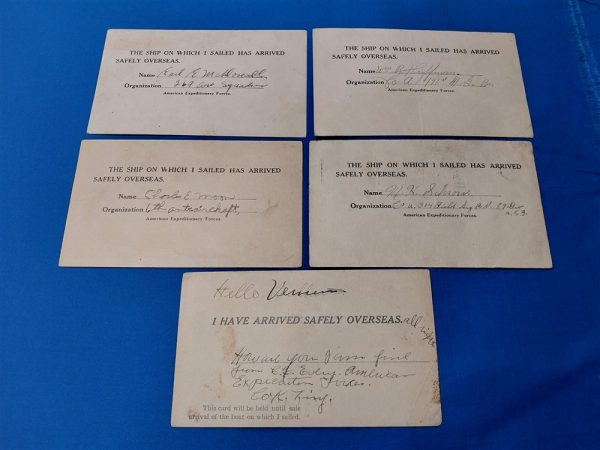 red-cross-arrival-post-cards-world-war-one-solders-to-france-for-the-war-5-different-names-with-units