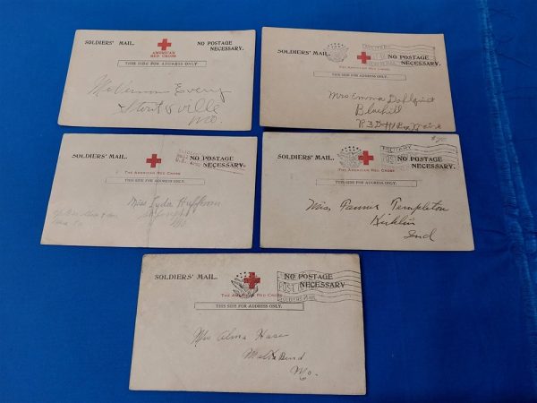 red-cross-arrival-post-cards-world-war-one-solders-to-france-for-the-war-5-different-names-with-units