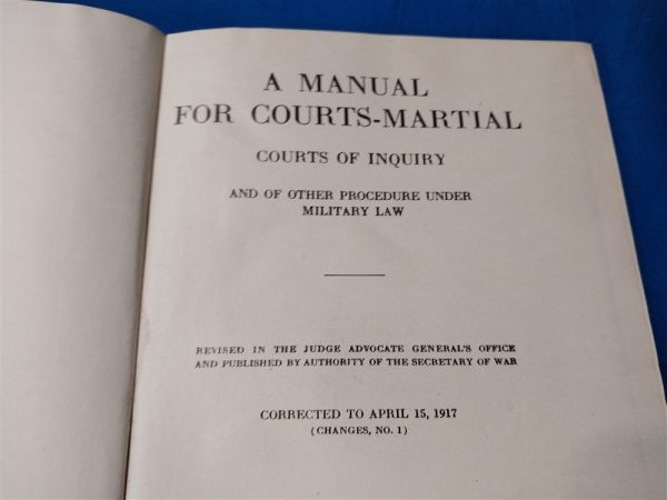 world-war-one-court-martial-book-dated-1917-hard-cover-423-pages-rules-law-punishment