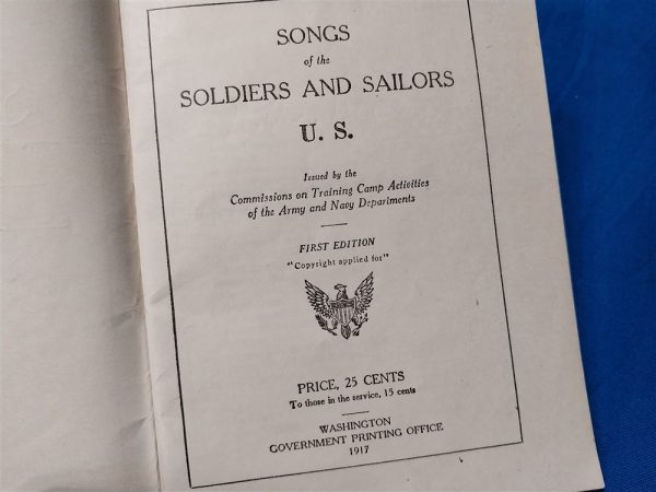 world-war-one-song-book-1917-printed-for-soldiers-and-sailors-united-states-army-printed