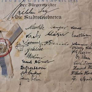 german-world-war-two-adolph-hitler-1933-dated-citizen-ship-granted-award-from-siegburg-bavaria-original-hand-coligraphy-rough-condition