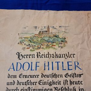 german-world-war-two-adolph-hitler-1933-dated-citizen-ship-granted-award-from-siegburg-bavaria-original-hand-coligraphy-rough-condition