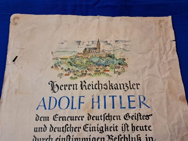 german-world-war-two-adolph-hitler-1933-dated-citizen-ship-granted-award-from-siegburg-bavaria-original-hand-coligraphy-rough-condition