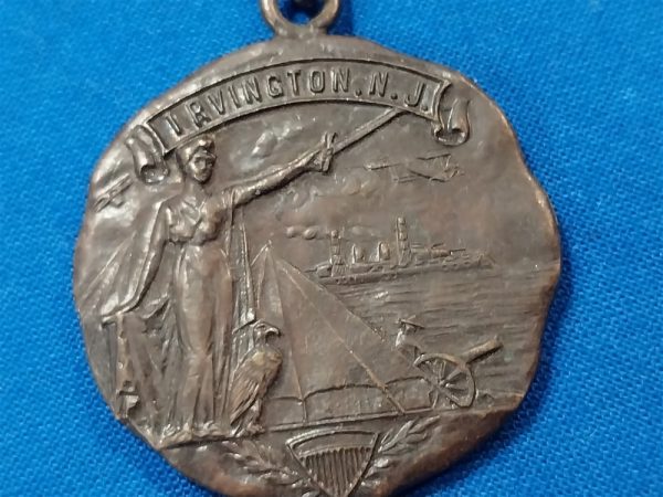 world-war-one-city-medal-from-new-jersey-bronze-eagle-with-hanging-medal-1919-dated-irvington