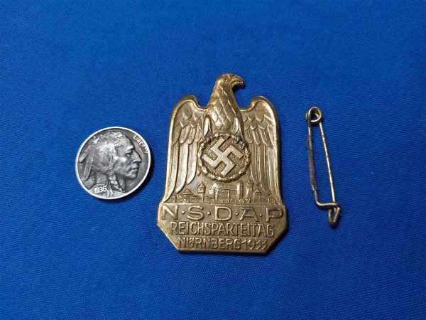 world-war-two-german-socialist-party-pin-from-1933-in-nurnberg-day-rally-solid-bronze-detached-pin