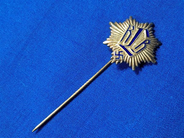 german-world-war-two-stickpin-r-l-b-member-1st-pattern-large-sunburst-with-enamel-letters-maker-marked