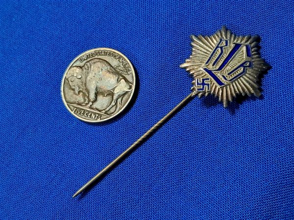 german-world-war-two-stickpin-r-l-b-member-1st-pattern-large-sunburst-with-enamel-letters-maker-marked