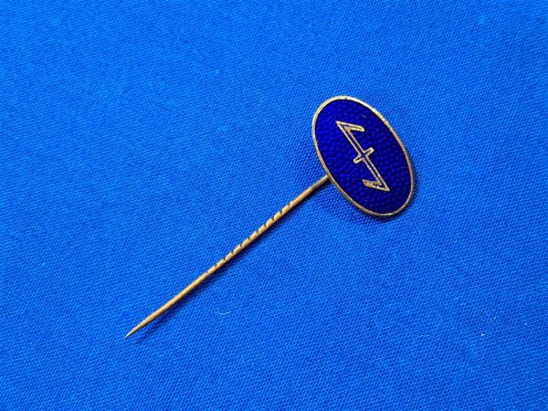 german-world-war-two-stick-pin-wolf-hook-wolfsangel-on-blue-enamel-oval-twisted-wire-correct