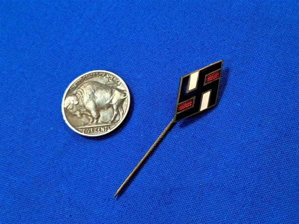 german-world-war-two-student-bund-membership-pin-stickpin-twisted-correct-wire-red-and-white-enamel-triangle