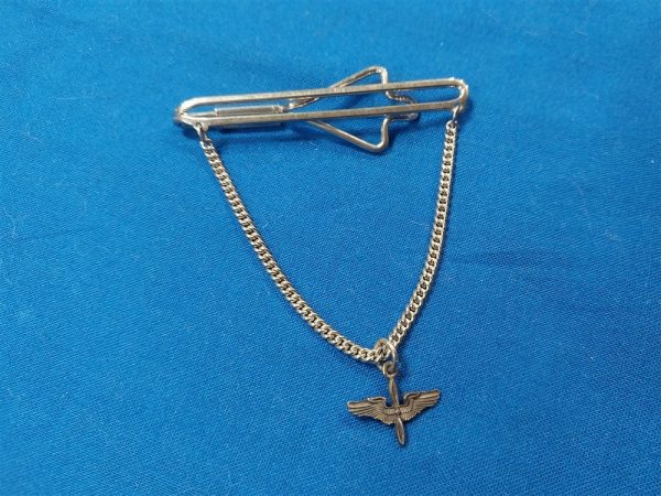 world-war-two-mans-tie-clip-pin-for-uniform-with-chain-and-propellor-fancy-priviate-purchase-sterling-silver