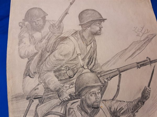 world-war-two-original-battlefield-drawing-by-bremmett-echo-hawk-pawnee-warrior-at-anzio-italy