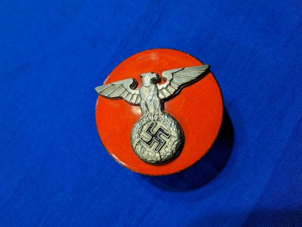 german-world-war-two-s-a-kepi-insignia-of-unknown-use-with-early-eagle-and-red-enamel-disk-in-maybe-gau-color-cap-hat