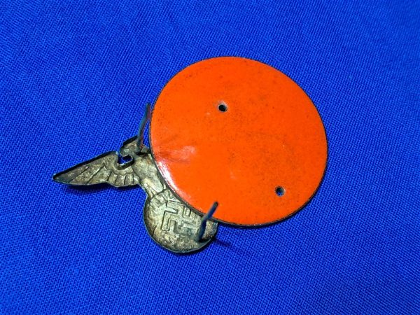 german-world-war-two-s-a-kepi-insignia-of-unknown-use-with-early-eagle-and-red-enamel-disk-in-maybe-gau-color-cap-hat