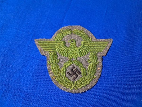 german-world-war-two-gendarmerie-police-sleeve-patch-for-uniform-embroidered-green-eagle-on-police-blue-wool