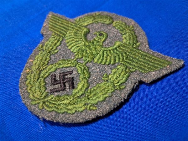 german-world-war-two-gendarmerie-police-sleeve-patch-for-uniform-embroidered-green-eagle-on-police-blue-wool