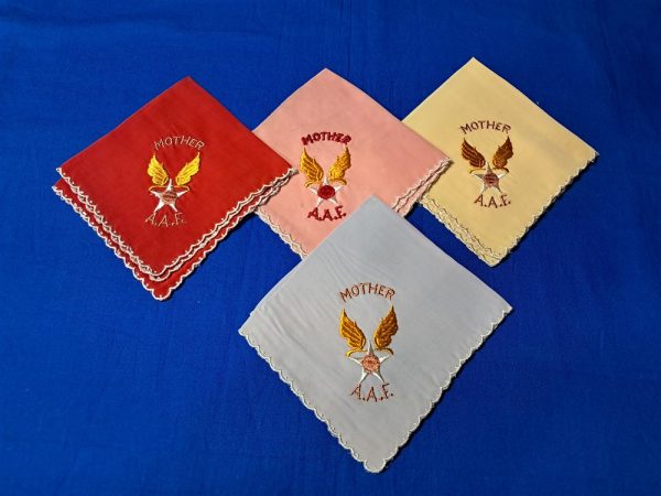 world-war-two-set-of-4-hand-ker-chiefs-from-the-army-air-corps-mother-embroidered-sweetheart-different-colors