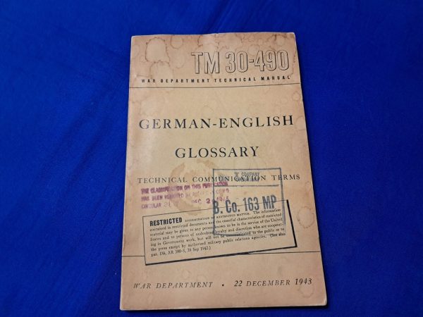 world-war-two-technical-manual-490-german-english-glossary-for-communication-terms-1943-dated-208-pages