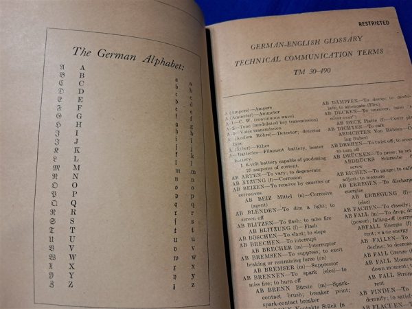 world-war-two-technical-manual-490-german-english-glossary-for-communication-terms-1943-dated-208-pages