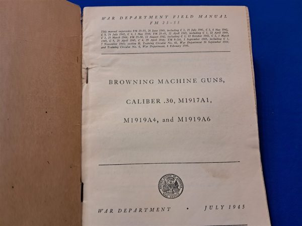 world-war-two-machine-gun-manual-1945-dated-for-the-browning-30-caliber-weapon-m1919-excellent-condition-299-pages-with-diagrams-and-photos